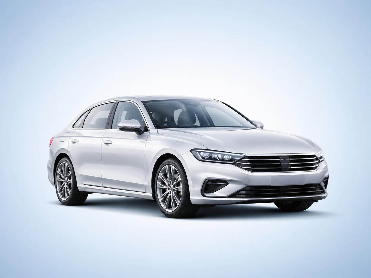 Modern luxury sedan on a soft blue gradient background